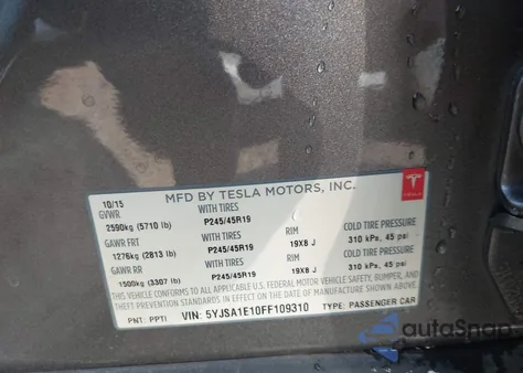 2015 Tesla Model S 60/70/85 из США, поврежденный, VIN 5YJSA1E10FF109310